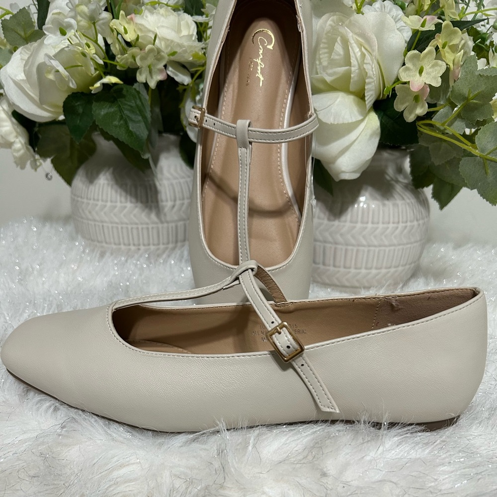 Elegant Cream T-Strap Flats